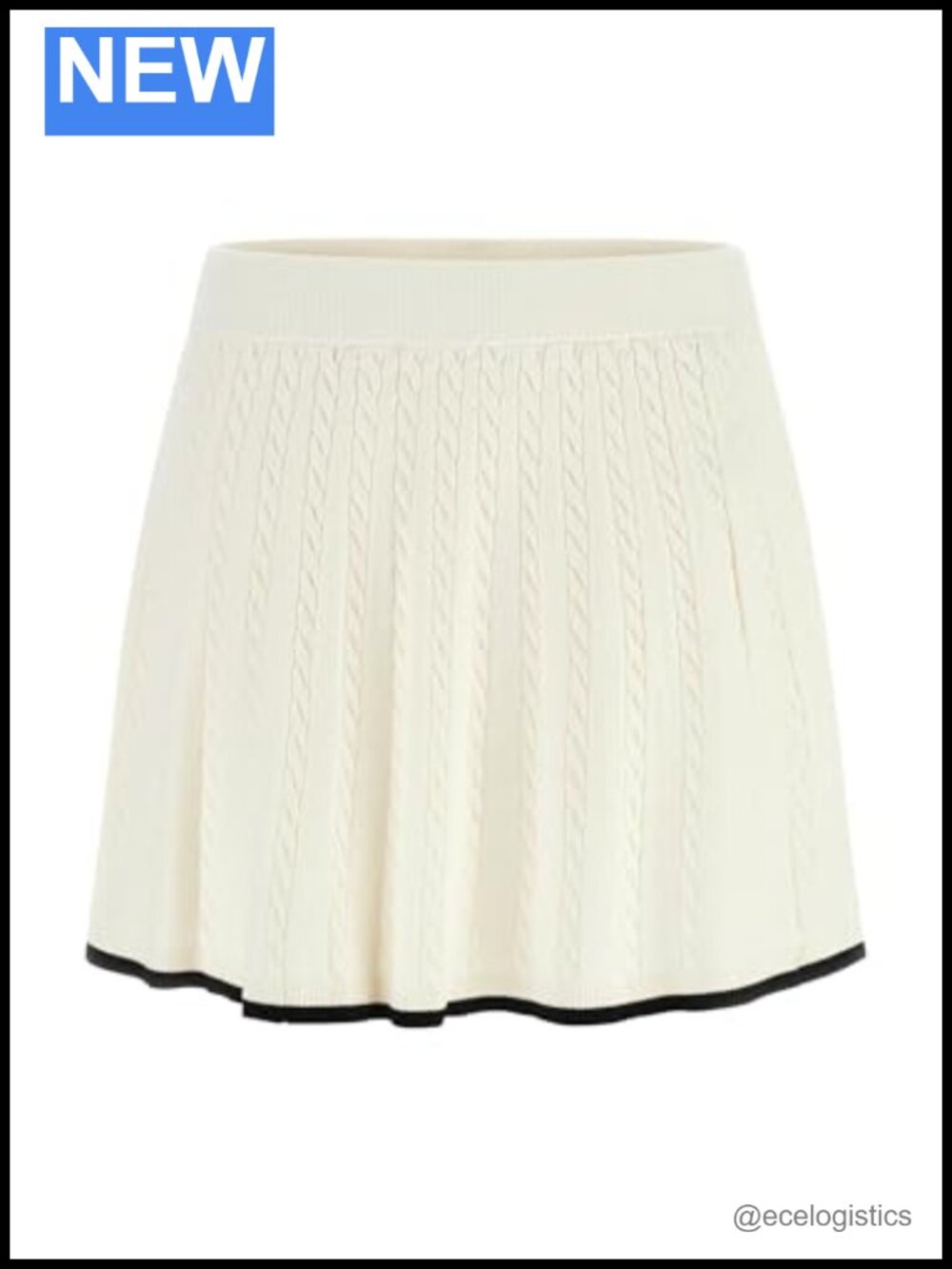 Cable-Knit Pleated Sweater Skirt with Ribbed Waistband
